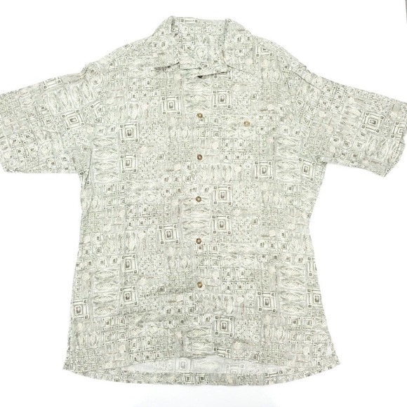 Woolrich Button-Up Shirt Men's Size Large Gray Short Sleeve Geometric Collared - Picture 1 of 7